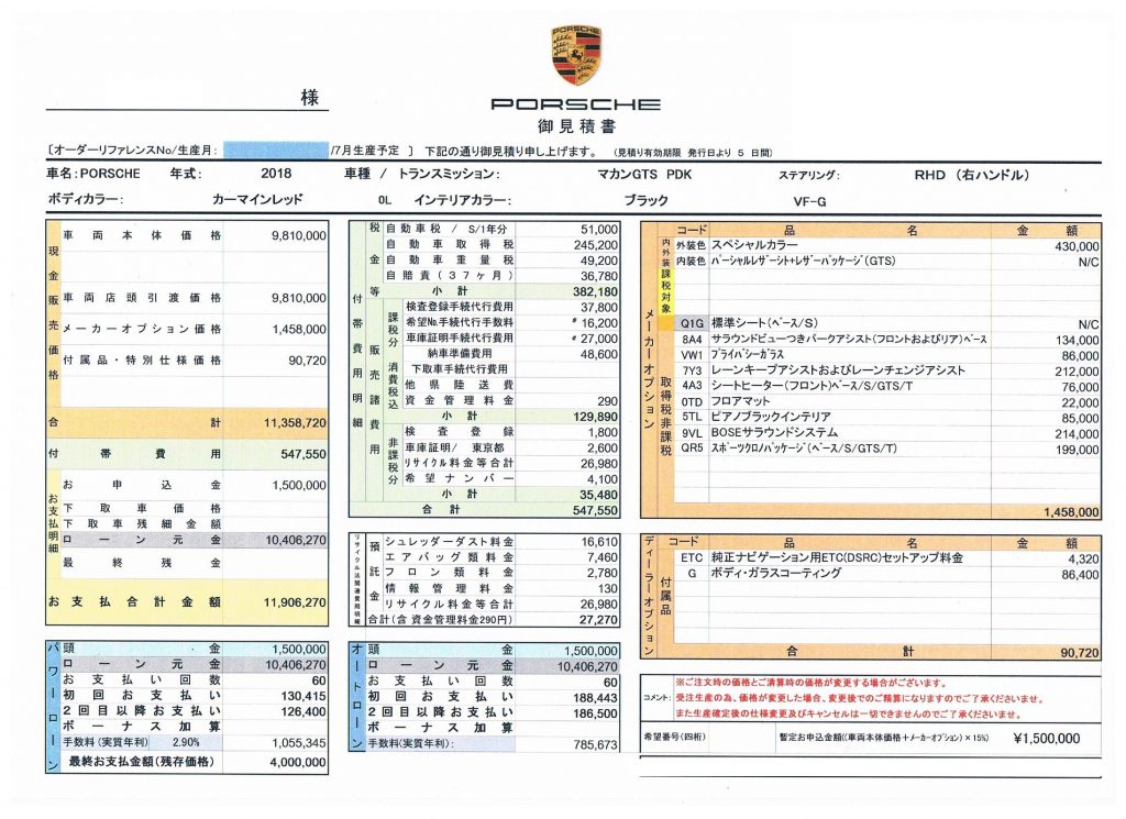 ポルシェマカン新車見積り